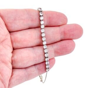 Estate Sterling Silver 925 Cubic Zirconia Bolo Tennis Bracelet 4"-10"